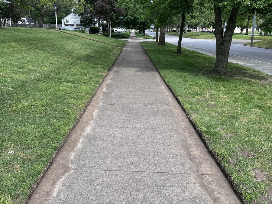 Crisp lawn edging along walkway — TEES Lawn Service